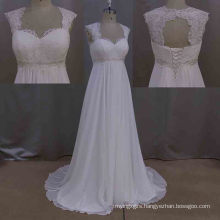 Simple Silk Lace Illusion Neckline Lace Court Train Wedding Bridal